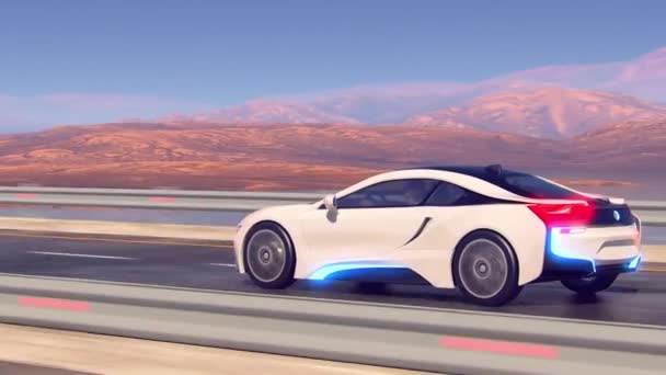 Future car going on the road 4k animation — Wideo stockowe