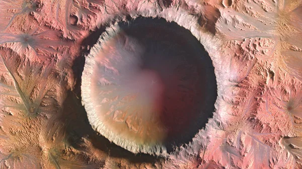 Mars Planet, Crater horní pohled 3D ilustrace — Stock fotografie