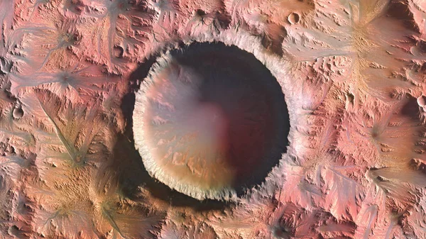 火星の惑星、クレータートップビュー3Dイラスト — ストック写真