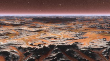 Mars Gezegeni Toz Esintisiyle Yüzeye Çıktı. 3d illüstrasyon