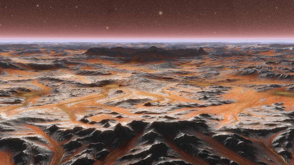 Mars Planet Surface With Dust Flowing. 3D ilustrace — Stock fotografie