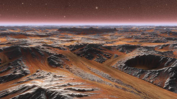 Mars Planet Surface With Dust Flowing. 3D ilustrace — Stock fotografie