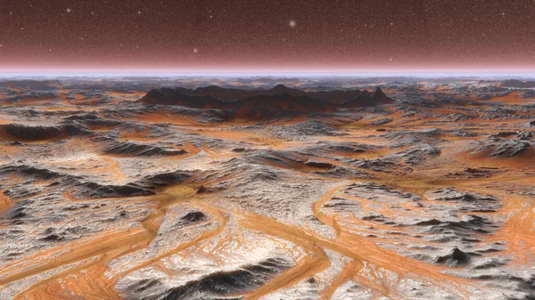 Marte planeta superfície com poeira soprando. ilustração 3d — Fotografia de Stock