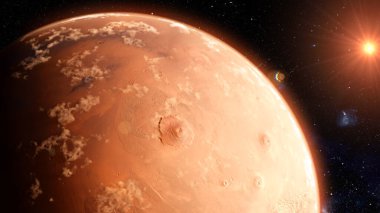 Mars Gezegeni Günbatımı Uzay 3 boyutlu illüstrasyon