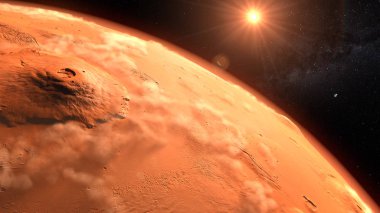 Mars Gezegeni Günbatımı Uzay 3 boyutlu illüstrasyon