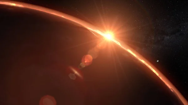 Mars planet solnedgång soluppgång i rymden 3D-illustration — Stockfoto