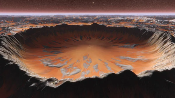 Поверхность планеты Марс с пылевым дуновением. 3d иллюстрация — стоковое фото