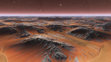 Mars Gezegeni Toz Esintisiyle Yüzeye Çıktı. 3d illüstrasyon