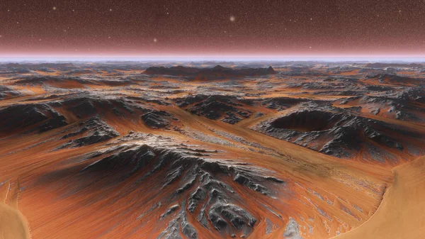 Mars planetyta med damm som blåser. 3D-illustration — Stockfoto