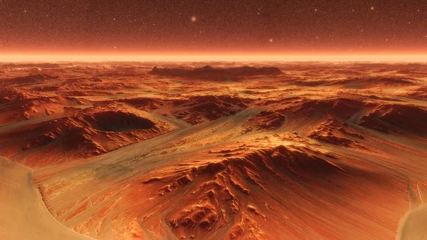 Mars Planet Surface With Dust Flowing. 3D ilustrace — Stock fotografie