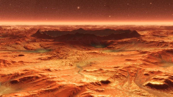 Επιφάνεια πλανήτη Άρη με σκόνη φυσάει. 3D εικονογράφηση — Φωτογραφία Αρχείου
