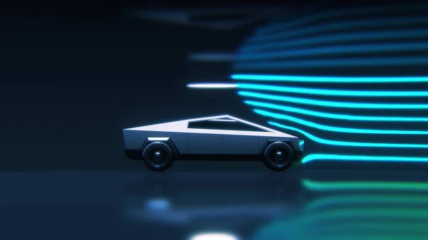 Concept auto aerodynamica test in windtunnel, zijaanzicht 3d rendering — Stockfoto