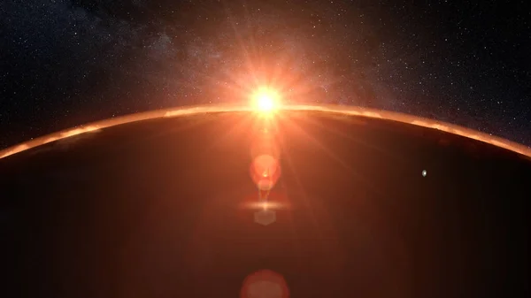 Mars planeta východ slunce v prostoru 3D ilustrace — Stock fotografie