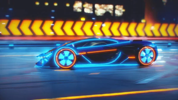 Framtidens bil går på vägen med elektriska blaster och energi vätskor 4k animation — Stockfoto