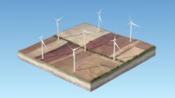 Windmill on earth island background 3d animation, perfect for infographics — Stock Video