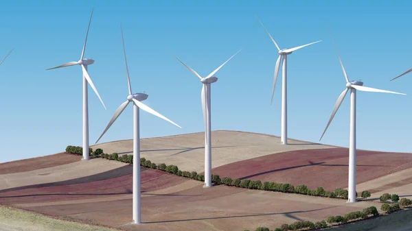 Wind turbines on a separate island. Agricultural fields. General view. Background — Stock Photo, Image