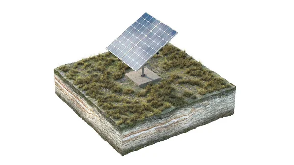 Eine isolierte Solarzelle auf einer Insel. Sonnenenergie. Hintergrundbild. — Stockfoto