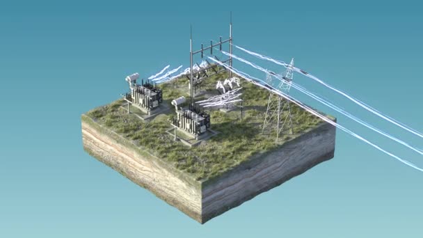Subestación eléctrica en una isla aislada. Subestación de alto voltaje. Video para el fondo. 4k — Vídeos de Stock