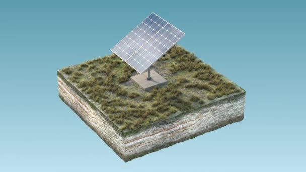 Un panel solar en una isla aislada. Energía del sol. animación 3d — Vídeos de Stock