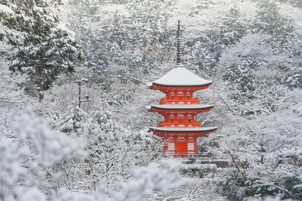 Hermosa Temporada Invierno Pagoda Roja Templo Kiyomizu Dera Rodeado Árboles — Foto de Stock