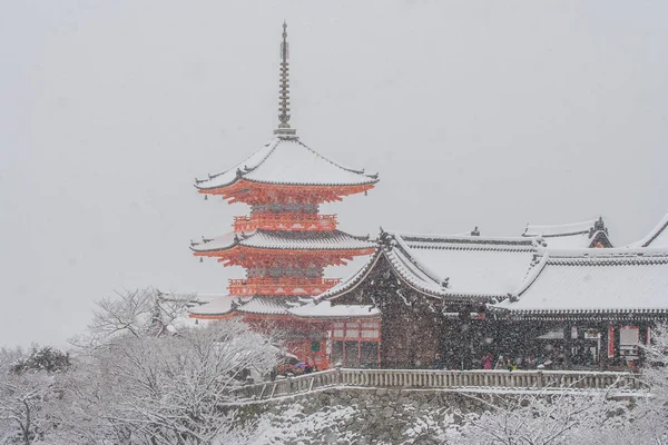 Hermosa Imagen Estacional Invierno Pagoda Roja Templo Kiyomizu Dera Cubierto — Foto de Stock