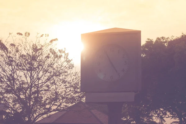 Conceito Gerenciamento Tempo Feche Velha Torre Relógio Chão Concreto Parque — Fotografia de Stock