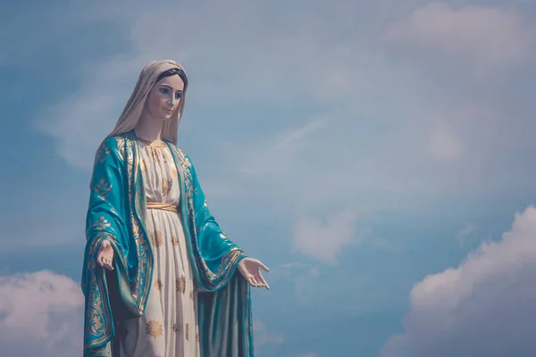 Statuen Jomfru Maria Står Foran Katedralen Den Ubesmittede Unnfangelse Det – stockfoto