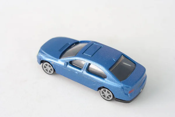 Close Old Blue Car Toy Isolated White Background Selective Focus — Stock Photo, Image