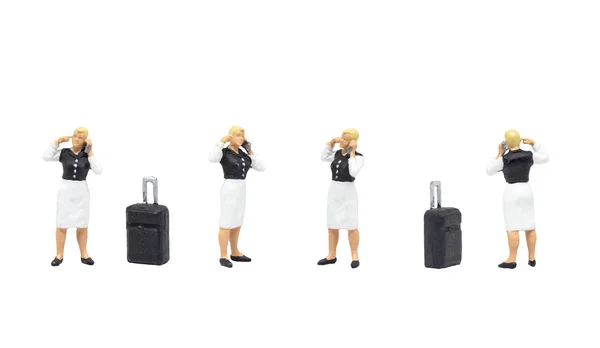 Personaggio Figura Miniatura Come Viaggiatori Bagagli Posa Postura Isolata Sfondo — Foto Stock