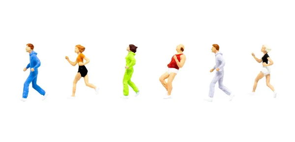 Persone Miniatura Personaggio Figura Come Corridore Postura Isolata Sfondo Bianco — Foto Stock