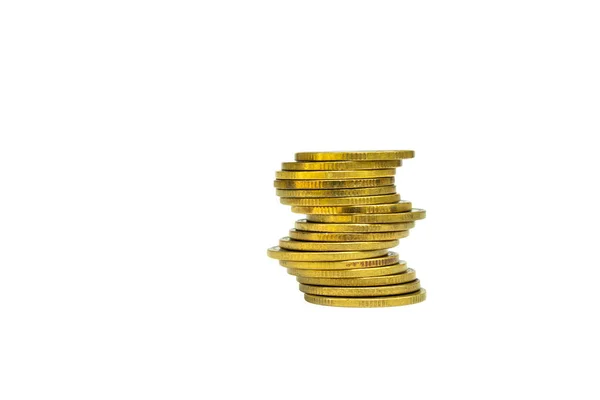 Close Stack Pile Old Golden Coins Isolated White Background — ストック写真