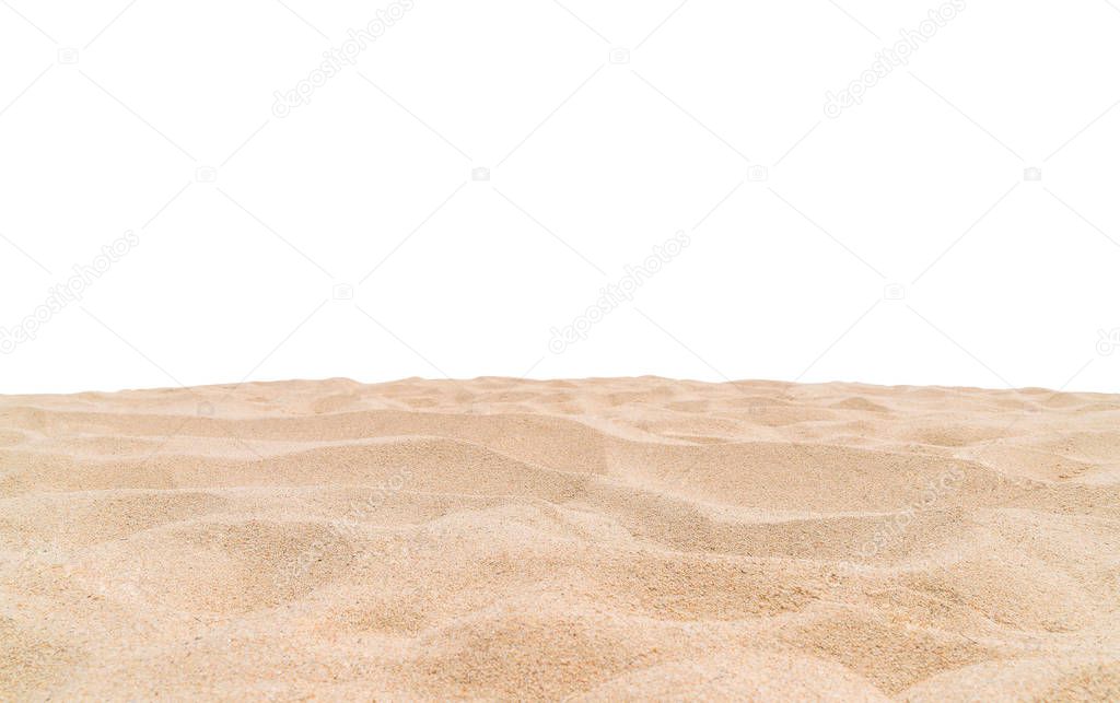 Close up sand beach isolated on white background.