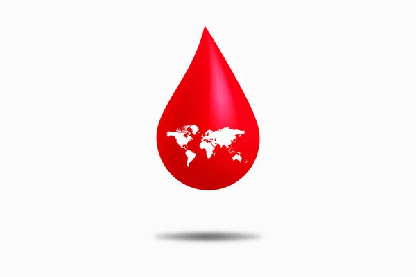 World Blood Donation Concept Mappa Del Mondo Rosso Sangue Gocciola — Foto Stock