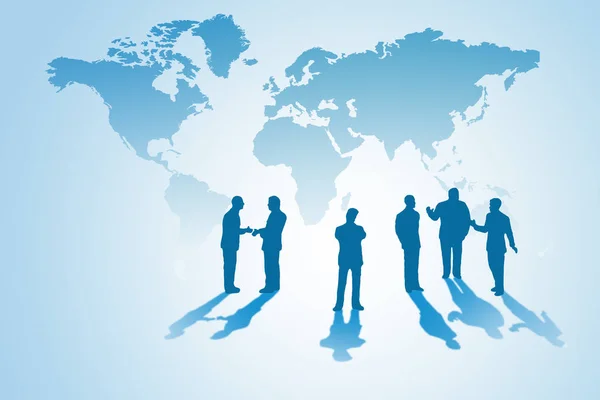 Business Concept : Group of Silhouette business people standing in front of world map.