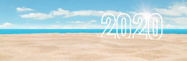 New Years Concept 2020 Mots Sur Plage Sable Bord Mer — Photo
