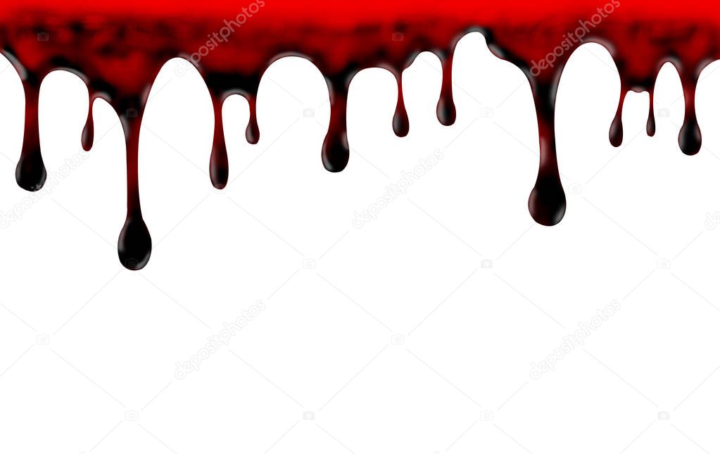 Abstract red dripping blood isolated on white background.