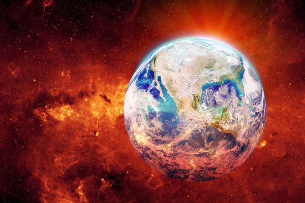 Concept Réchauffement Climatique Pollution Planète Bleue Réchauffement Terre Feu Rouge — Photo