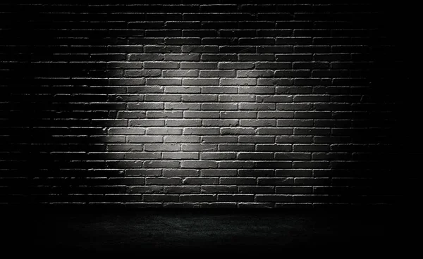 Empty Studio Dark Room Black Brick Wall Concrete Floor — Stock Photo, Image