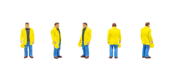 Personaje Figurado Miniatura Como Trabajador Con Chaleco Seguridad Posando Postura —  Fotos de Stock