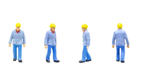 Figurka Miniaturowa Jako Pracownik Kolei Pozowanie Pozycji Izolowanej Białym Tle — Zdjęcie stockowe