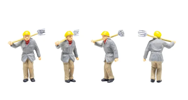 Figurka Miniaturowa Jako Pracownik Kolei Pozowanie Pozycji Izolowanej Białym Tle — Zdjęcie stockowe