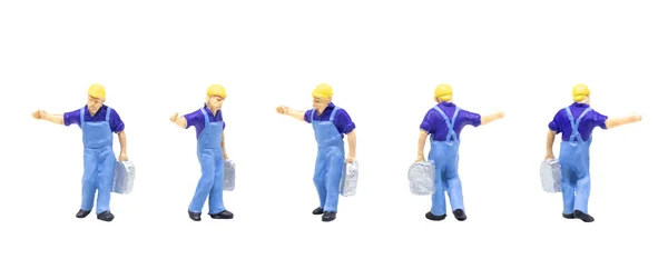 Miniature Figurine Character Railway Track Worker Posing Posture Isolated White — 스톡 사진