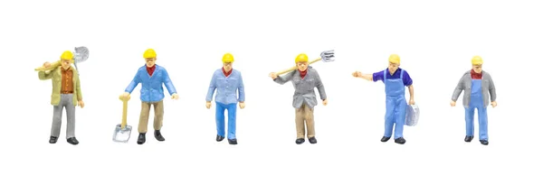 Personagem Figurino Miniatura Como Trabalhador Férrea Posando Postura Isolada Fundo — Fotografia de Stock
