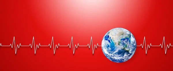Ecology Healthcare Concept Blue Planet Earth White Pulse Line Red — Foto de Stock