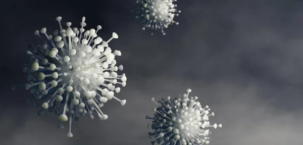 CORONA Virus in Healthcare Concept : Microscopic view of floating CORONA virus cells.