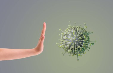 CORONA Virüsü: El yapımı jest reddi CORONA virüs hücreleri sembolleri veya covid-19.