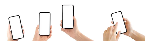 Affärskommunikation Koncept Hand Hålla Gamla Svarta Smartphone Isolerad Vit Bakgrund — Stockfoto