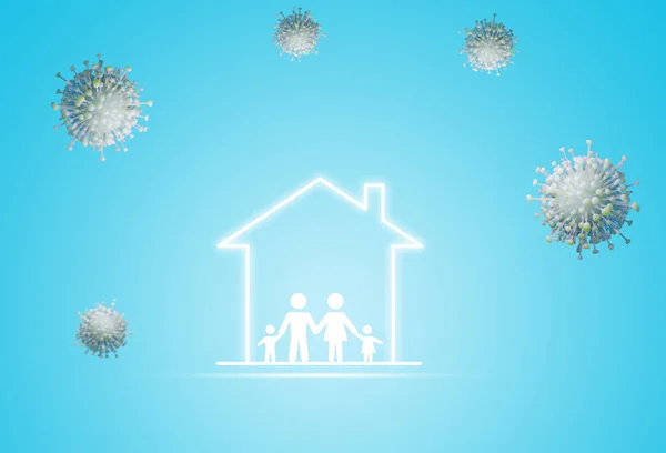 Stay Home Corona Virus Prevention Concept Ikony Rodzinne Pozostają Domu — Zdjęcie stockowe