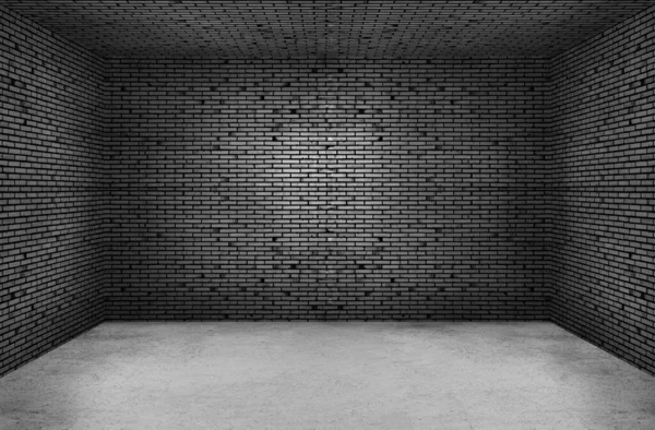 Empty space of Studio dark room black brick wall and concrete floor.