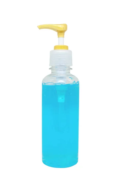 Healthcare Concept Blue Alcohol Gel Pump Clear Bottle Hand Washing — Stock Photo, Image